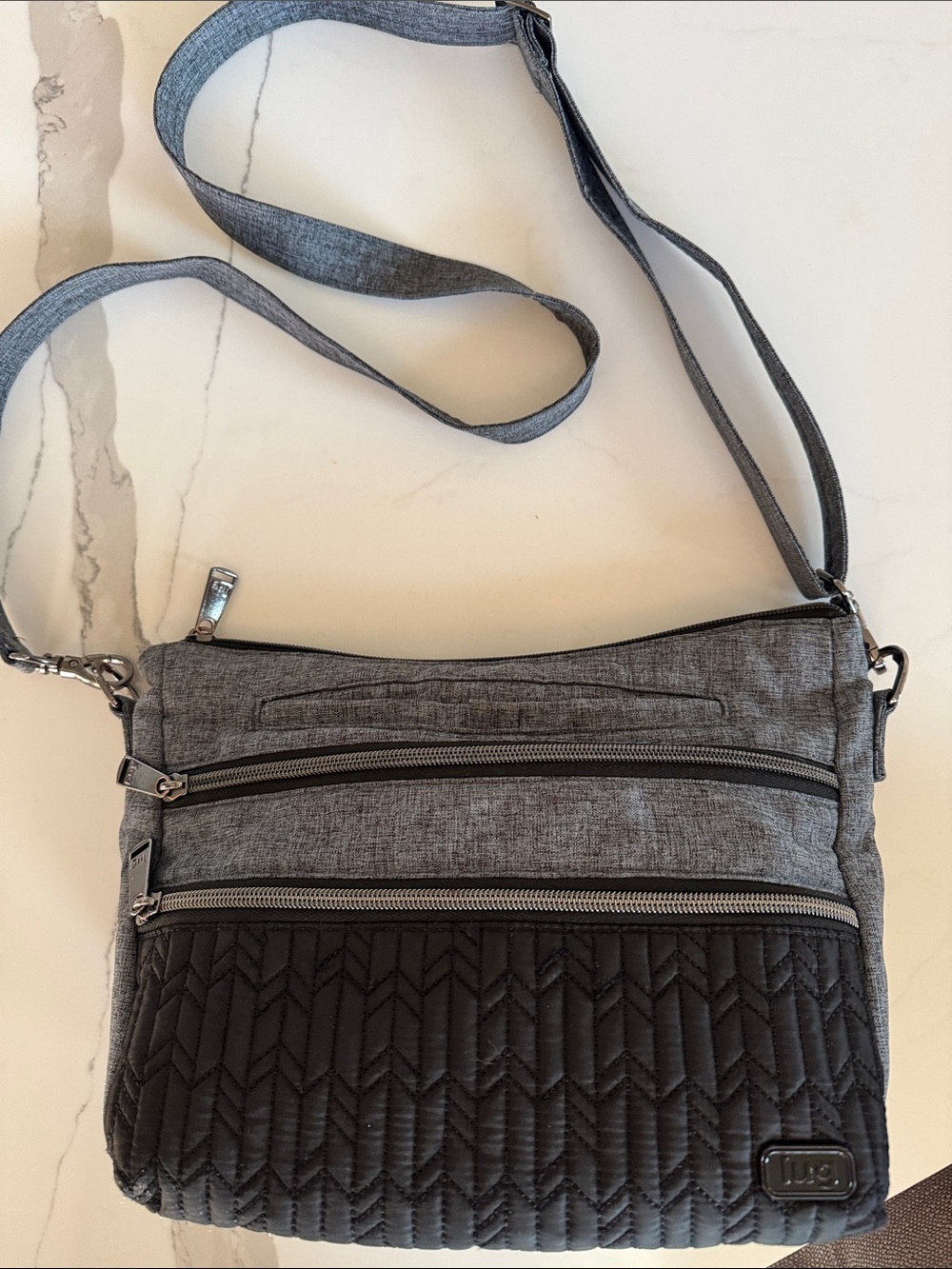 Lug Slider Crossbody Bag Purse Travel organizer Grey/Black RFID Quilted Vacation